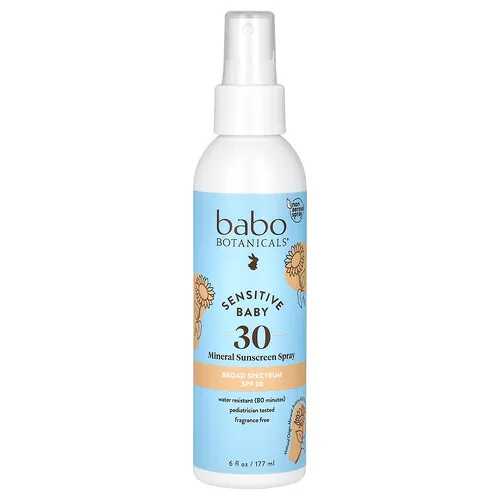 Babo Botanicals, Bebés, Protector solar mineral en spray para piel sensible, FPS 30, Sin fragancia, 177 ml (6 oz. líq.)