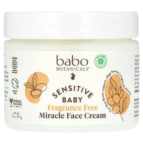 Babo Botanicals, Crema milagrosa para el rostro Sensitive Baby, Sin fragancia, 57 g (2 oz)