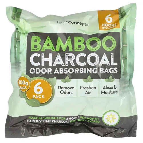 basicConcepts, Carbón vegetal de bambú, Bolsas que absorben olores, Paquete de 6