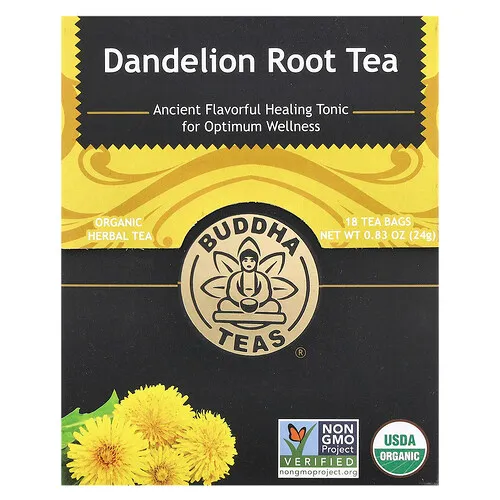 Buddha Teas, Té de hierbas orgánicas, Raíz de diente de león, Sin cafeína, 18 bolsitas de té, 24 g (0,83 oz)