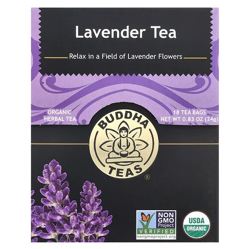 Buddha Teas, Té de hierbas orgánicas, Lavanda, Sin cafeína, 18 bolsitas de té, 24 g (0,83 oz)