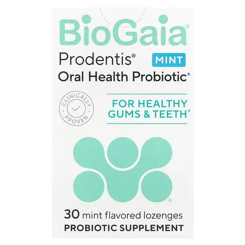 BioGaia, Suplemento probiótico para la salud bucal Prodentis®, Para encías y dientes saludables, Menta, 30 pastillas probióticas