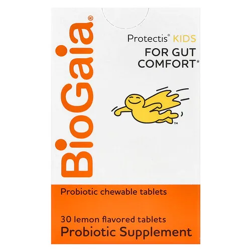 BioGaia, Protectis Kids, Suplemento para favorecer el bienestar intestinal de los niños, Limón, 100 millones de UFC, 30 comprimidos masticables con probióticos