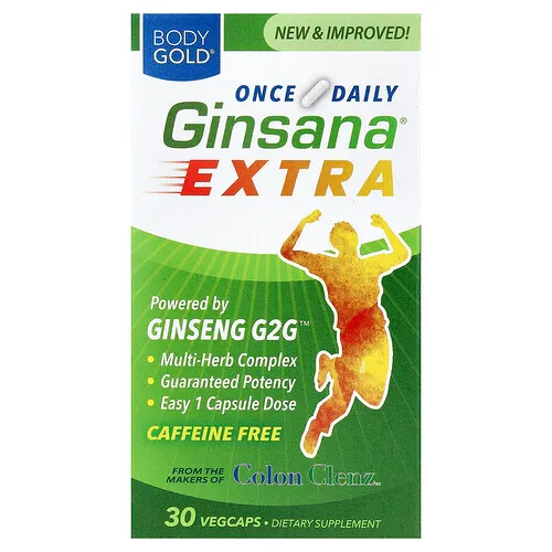BodyGold, Ginsana® Extra, Sin cafeína, 30 cápsulas vegetales