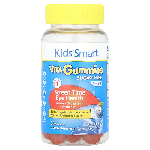Kids Smart, Gomitas Vita para niños Smart®, Screen Time Health Eye Health, Sin azúcar, Para niños de 3 años en adelante, Ponche de cítricos, 30 gomitas