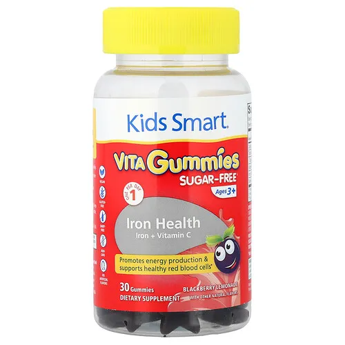 Kids Smart, Kids Smart® VITA Gummies®, Gomitas con hierro y vitamina C, De 3 años en adelante, Limonada de zarzamora, 30 gomitas