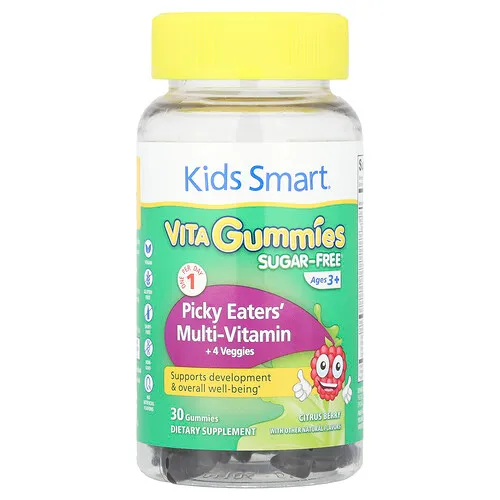 Kids Smart, Gomitas Vita para niños Smart®, Suplemento multivitamínico Picky Eaters con 4 vegetales, De 3 años en adelante, Bayas cítricas, 30 gomitas