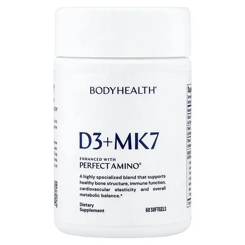 BodyHealth, Vitaminas D3 y MK7, 60 cápsulas blandas