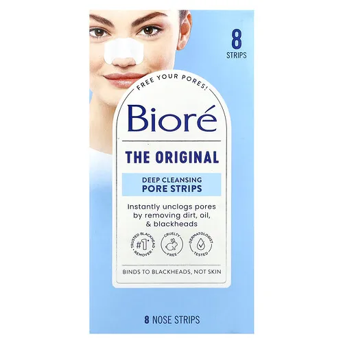 Biore, Tiras de limpieza profunda para los poros, 8 tiras para la nariz