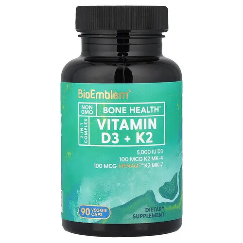 BioEmblem, Vitaminas D3 y K2, 90 cápsulas vegetales