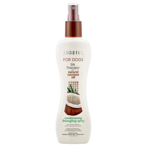 Biosilk, Silk Therapy® con aceite de coco natural, Spray acondicionador y desenredante, Para perros, 207 ml (7 oz. líq.)