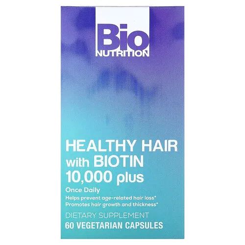 Bio Nutrition, Cabello saludable con biotina 10.000 y más, 60 cápsulas vegetales