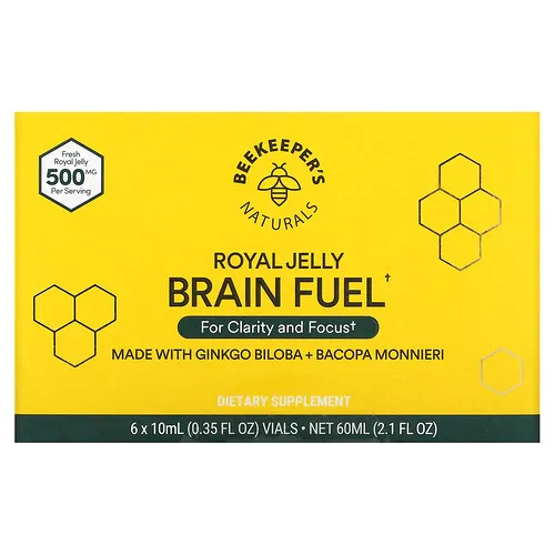Beekeeper's Naturals, Royal Jelly Brain Fuel`` 6 viales, 10 ml (0,35 oz. Líq.) Cada uno