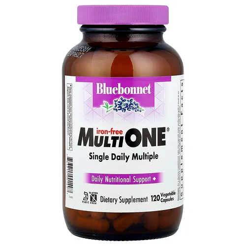 Bluebonnet Nutrition, MultiONE®, Suplemento multivitamínico de una ingesta diaria sin hierro, 120 cápsulas vegetales