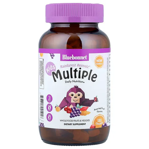 Bluebonnet Nutrition, Rainforest Animalz®, Múltiples para niños, Frutas surtidas, 180 comprimidos masticables
