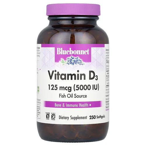 Bluebonnet Nutrition, Vitamina D3, 5000 UI, 250 cápsulas blandas