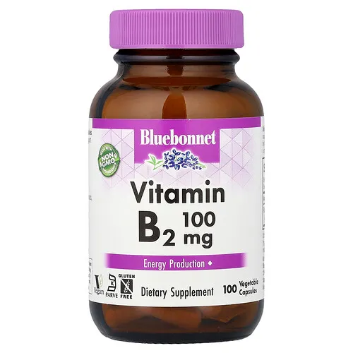 Bluebonnet Nutrition, Vitamina B2, 100 mg, 100 cápsulas vegetales