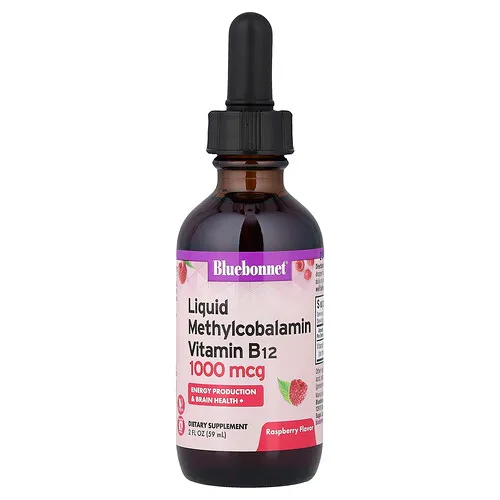 Bluebonnet Nutrition, Liquid CelluarActive Metilcobalamina y vitamina B12, Sabor a frambuesa, 1000 mcg, 59 ml (2 oz. Líq.)