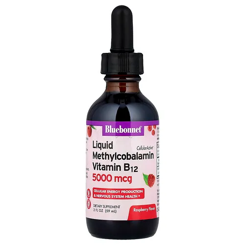 Bluebonnet Nutrition, Vitamina B12 metilcobalamina líquida CellularActive®, Frambuesa, 5000 mcg, 59 ml (2 oz. líq.)