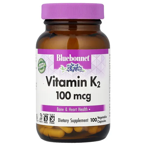 Bluebonnet Nutrition, Vitamina K2, 100 mcg, 100 cápsulas vegetales