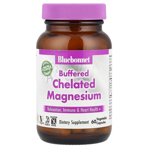 Bluebonnet Nutrition, Magnesio quelado regulado, 60 cápsulas vegetales (200 mg por cápsula)