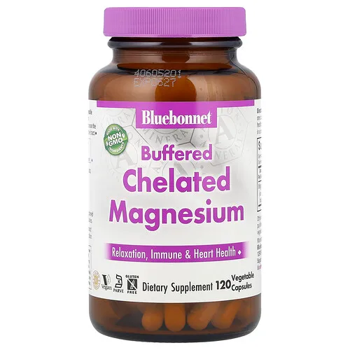 Bluebonnet Nutrition, Magnesio quelado regulado, 120 cápsulas vegetales (200 mg por cápsula)