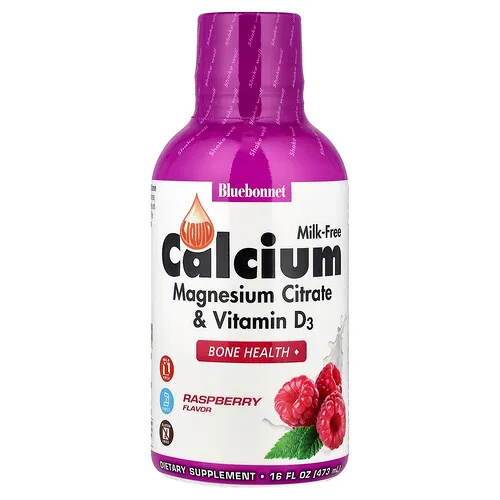 Bluebonnet Nutrition, Calcio líquido, Citrato de magnesio más vitamina D3, Sabor natural a frambuesa, 472 ml (16 oz. Líq.)
