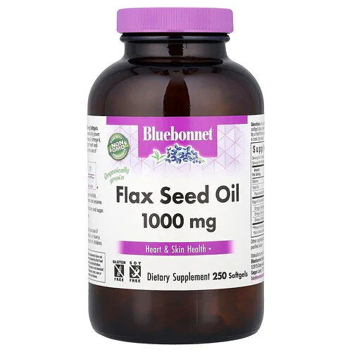 Bluebonnet Nutrition, Aceite de semilla de lino orgánico, 1000 mg, 250 cápsulas blandas