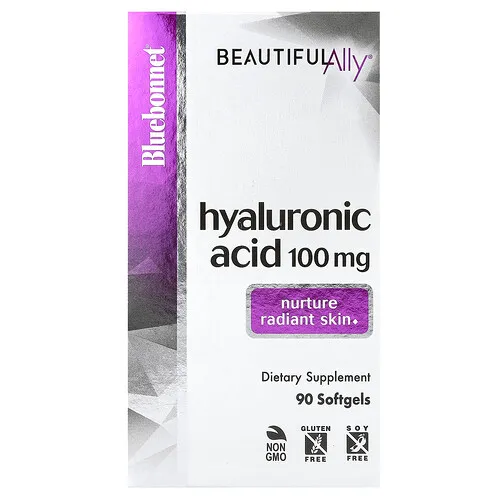 Bluebonnet Nutrition, Beautiful Ally, Ácido hialurónico, 100 mg, 90 cápsulas blandas