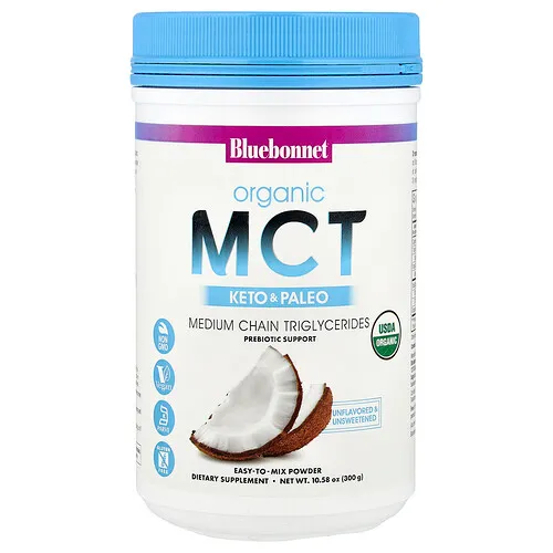 Bluebonnet Nutrition, MCT orgánico en polvo, Sin sabor`` 300 g (10,58 oz)