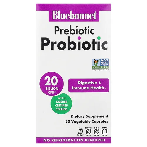 Bluebonnet Nutrition, Probiótico prebiótico, 30 cápsulas vegetales
