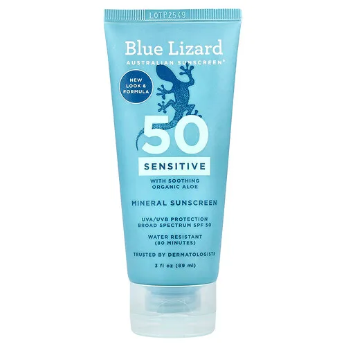 Blue Lizard Australian Sunscreen, Protector solar mineral para pieles sensibles, FPS 50, 89 ml (3 oz. líq.)