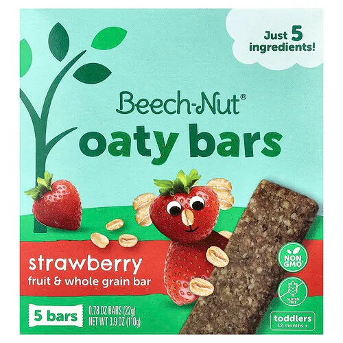 Beech-Nut, Barritas con sabor a avena, 12 meses en adelante, Fresa, 5 barritas, 22 g (0,78 oz) cada una