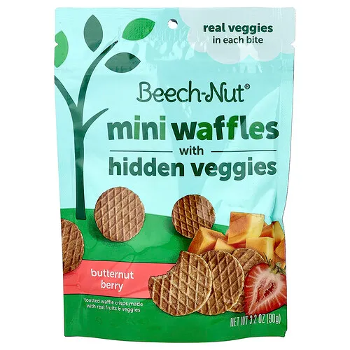 Beech-Nut, Mini waffles con vegetales ocultos, Más de 12 meses, Baya moscada, 90 g (3,2 oz)