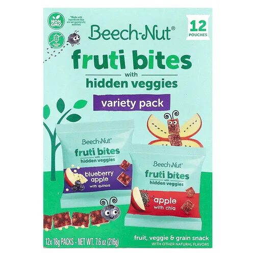 Beech-Nut, Fruti Bites con vegetales ocultos, Paquete variado, 12 paquetes, 18 g (0,63 oz) cada uno