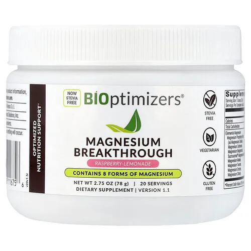 BIOptimizers, Magnesium Breakthrough, Frambuesa y limonada, 134 g (4,7 oz)