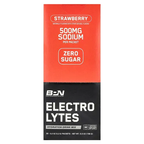 BPN, Electrolytes, Mezcla para preparar bebidas hidratantes, Fresa, 30 sobres, 5,2 g (0,2 oz) cada uno