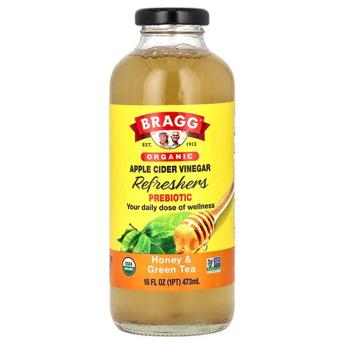 Bragg, Vinagre de sidra de manzana orgánica refrescante, Prebiótico, Miel y té verde, 473 ml (16 oz. líq.)