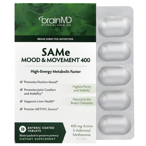 BrainMD, SAMe, Estado de ánimo y movimientos 400, 400 mg, 30 comprimidos con recubrimiento entérico