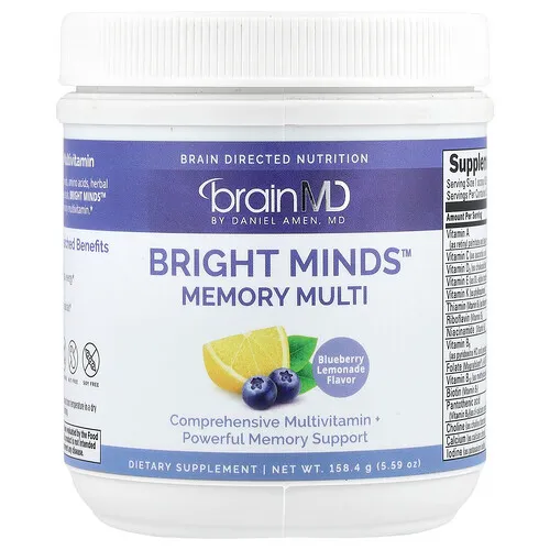 BrainMD, Bright Minds™, Suplemento multivitamínico para favorecer la memoria, Limonada de arándanos azules, 158,4 g (5,59 oz)