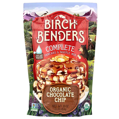 Birch Benders, Mezcla completa para panqueques y waffles, Chips de chocolate orgánico, 454 g (1 lb)