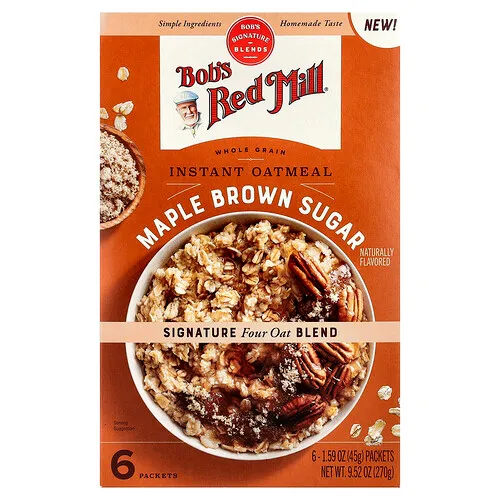 Bob's Red Mill, Avena instantánea, Cereal integral, Arce y azúcar moreno, 6 sobres, 45 g (1,59 oz) cada uno