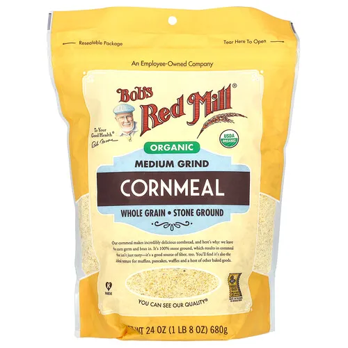 Bob's Red Mill, Harina de maíz orgánica de molienda media, Cereal integral, 680 g (24 oz)
