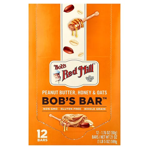Bob's Red Mill, Bob's Bar™, Mantequilla de maní, miel y avena, 12 barritas, 50 g (1,76 oz) cada una