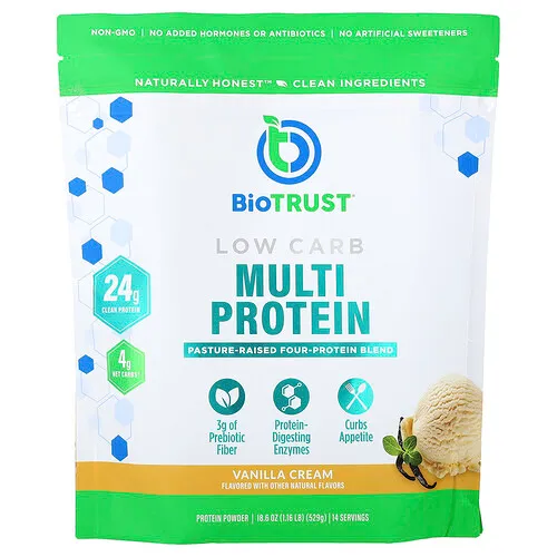 BioTRUST, Bajo en carbohidratos, Suplemento multiproteico, Crema de vainilla, 529 g (1,16 lb)