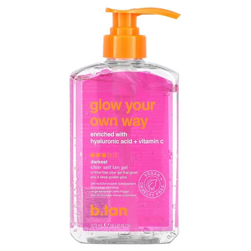 b.tan, Glow Your Own Way, Brille a su manera, Gel autobronceante transparente, El más oscuro, 473 ml (16 oz. líq.)