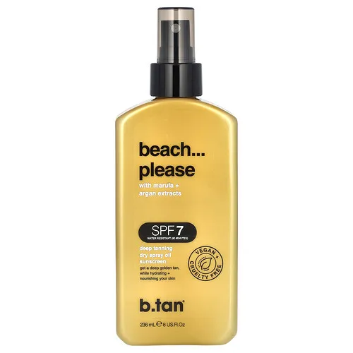b.tan, Beach...Favor, Protector solar con aceite en spray seco, FPS 7, Bronceado profundo, 236 ml (8 oz. líq.)