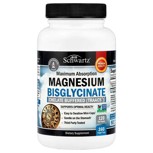 BioSchwartz, Bisglicinato de magnesio de máxima absorción, 360 cápsulas vegetales (24 mg por cápsula)