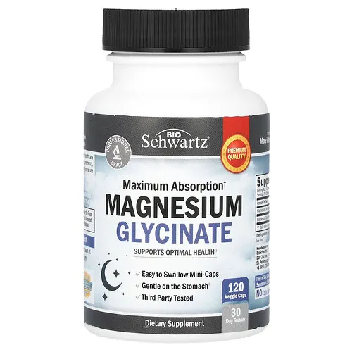 BioSchwartz, Máxima absorción, Glicinato de magnesio, 120 cápsulas vegetales