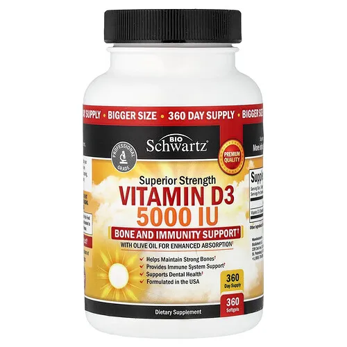 BioSchwartz, Vitamina D3 de concentración superior, 360 cápsulas blandas (125 mcg por cápsula blanda).